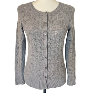 L.L. Bean XS Pointelle Knit Gray Button Front Women's Cardigan Sweater Feminine